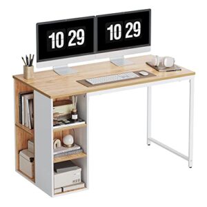 cubicubi computer desk with storage shelves, 47 inch home office desk, modern office writing desk, student study table, white