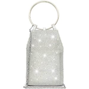 hohemoyi bling rhinestones womens evening handbag purses mesh pouch clutch (silver)