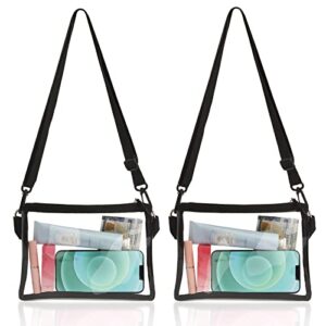 clear bag stadium approved, 2 pk plastic crossbody tote bag for concerts, transparent purse with pocket, shoulder strap