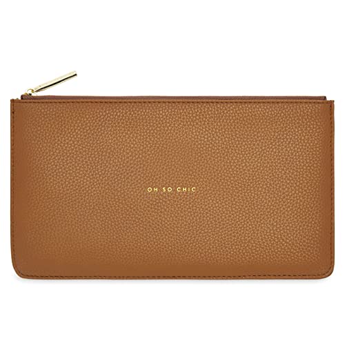 KATIE LOXTON Oh So Chic Womens Vegan Leather Sentiment Slim Perfect Pouch Tan