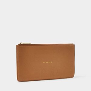 KATIE LOXTON Oh So Chic Womens Vegan Leather Sentiment Slim Perfect Pouch Tan