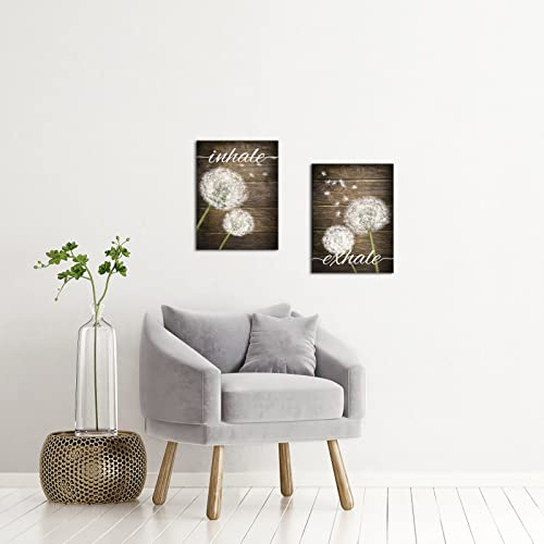 Apicoture Rustic Bathroom Wall Decor Dandelion Pictures Flower Wall Art Inhale Exhale Canvas Prints Farmhouse Wall Decor 12"x16"x2 Pieces