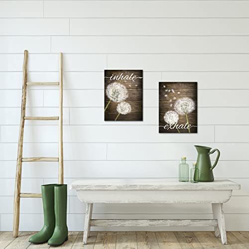 Apicoture Rustic Bathroom Wall Decor Dandelion Pictures Flower Wall Art Inhale Exhale Canvas Prints Farmhouse Wall Decor 12"x16"x2 Pieces