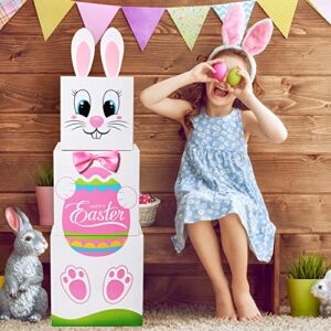 Gersoniel 7 Pieces Easter Box Decoration Bunny Nesting Boxes with Bunny Ears and Bows Easter Egg Decorative Boxes Stackable Easter Present Boxes Easter Nesting Boxes for Easter Party Supplies