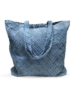 koasis denim bag for women girls shoulder tote bag casual style lightweight travel shopper beach bag, denim blue
