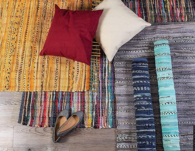 Cotton Rag Rug 36''x60'- 3’x5' - Multicolor Chindi Rug - Hand Woven Washable & Reversible for Living Room Kitchen Entryway Bedroom Rug Rag with Tassel (Red)