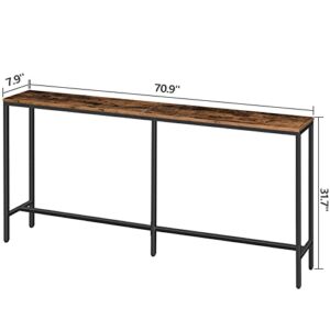 ALLOSWELL Console Table, 70.9" Narrow Long Sofa Table, Entryway Table, Industrial Sofa Table, Side Table, for Hallway, Living Room, Sturdy and Stable, Easy to Assemble, Rustic Brown CTHR18001