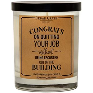 retirement gift – congrats on quitting your job without being escorted out – candle, employee, friendship gifts for women, birthday gifts, funny gifts, retirement, bff, funny candle, boss, coworker