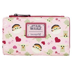 loungefly star wars baby yoda pink all over print faux leather wallet