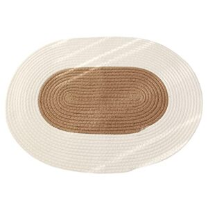 cotton braided rug mat for front door kitchen bathroom oval doormat absorbent quick dry mat reversible living room carpet 17.5″x25.5″ white & brown