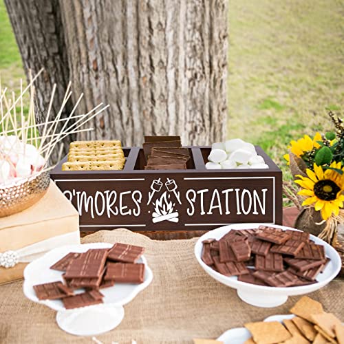 S'mores Station Wooden Box S'mores Bar Holder with Handles Farmhouse Kitchen Decor Rustic Smores Roasting Station Wood Organizer Camping BBQ Accessories Teacher Gift