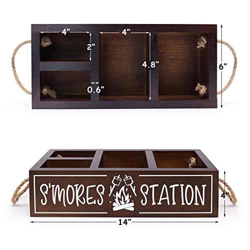 S'mores Station Wooden Box S'mores Bar Holder with Handles Farmhouse Kitchen Decor Rustic Smores Roasting Station Wood Organizer Camping BBQ Accessories Teacher Gift