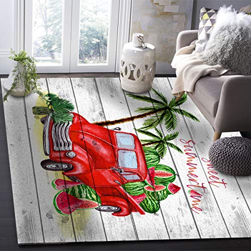 Area Rug 2'x3' - Watermelons in The Truck Wood Grain Backdrop Non-Slip Living Room Bedroom Accent Rug Carpet, Washable Kitchen Mat Rugs Front Porch Floor Doormat Bath Runner Rugs