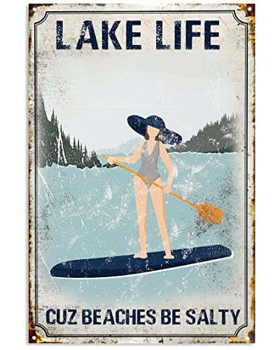 Aoevc Lake Life Cuz Beaches Be Salty Vintage Metal Tin Sign For Home Bar Pub Garage Decor Gifts 8x12 Inch