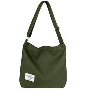 tote bag for women canvas cute tote bag aesthetic hobo bags for women for work travel easy to fold (army green)