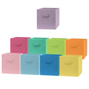 cube storage bins – fun colored 11 inch storage cubes (9 pack) | fabric cubby basket for home, kids room & nursery | dual handles, foldable | cube organizer storage bin