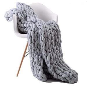 ourrco chunky knit blanket merino warm nap blanket arm knitting throw handmade knitting for bedroom decor chair sofa pet mat (47x60x1.1in/(120x150cm), light grey)