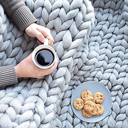 ourrco Chunky Knit Blanket Merino Warm Nap Blanket Arm Knitting Throw Handmade Knitting for Bedroom Decor Chair Sofa Pet Mat (47x60x1.1in/(120x150cm), Light Grey)