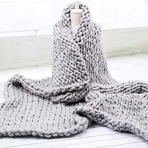 ourrco Chunky Knit Blanket Merino Warm Nap Blanket Arm Knitting Throw Handmade Knitting for Bedroom Decor Chair Sofa Pet Mat (47x60x1.1in/(120x150cm), Light Grey)