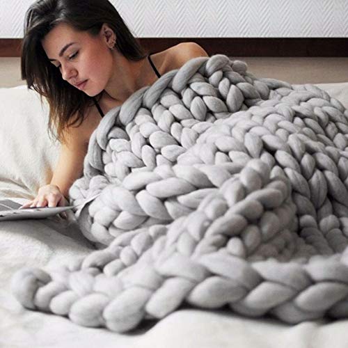 ourrco Chunky Knit Blanket Merino Warm Nap Blanket Arm Knitting Throw Handmade Knitting for Bedroom Decor Chair Sofa Pet Mat (47x60x1.1in/(120x150cm), Light Grey)