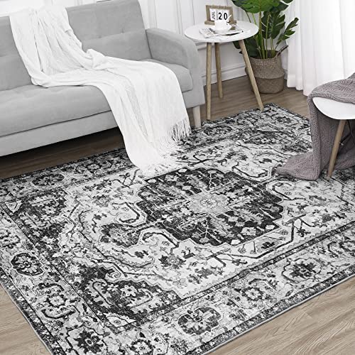 CAROMIO Grey Area Rug Washable Boho Distressed Rug Large Non-Slip 8x10 Area Rug Low-Pile Stain Resistant Vintage Area Rug for Living Room Bedroom, 8' x 10' Grey