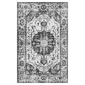 CAROMIO Grey Area Rug Washable Boho Distressed Rug Large Non-Slip 8x10 Area Rug Low-Pile Stain Resistant Vintage Area Rug for Living Room Bedroom, 8' x 10' Grey