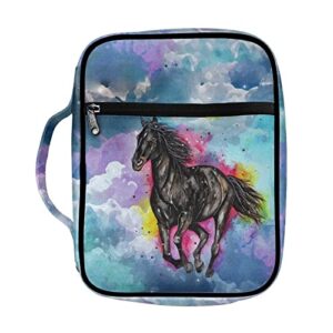 hinthetall watercolor horse 1 pack bible covers protective church bag for bible study book carrying case multi-functional pencil bag for school bible carrying case with pen slots zippered