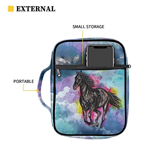 Hinthetall Watercolor Horse 1 Pack Bible Covers Protective Church Bag for Bible Study Book Carrying Case Multi-Functional Pencil Bag for School Bible Carrying Case with Pen Slots Zippered