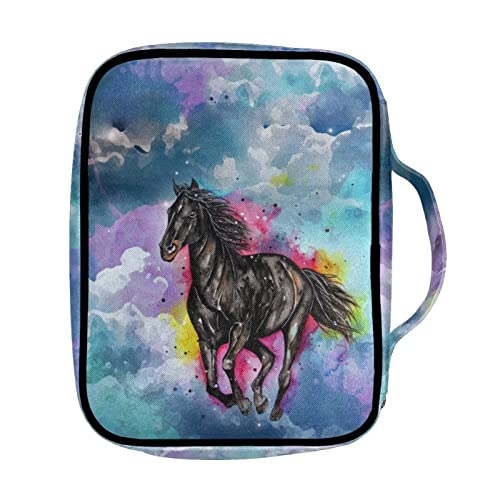 Hinthetall Watercolor Horse 1 Pack Bible Covers Protective Church Bag for Bible Study Book Carrying Case Multi-Functional Pencil Bag for School Bible Carrying Case with Pen Slots Zippered