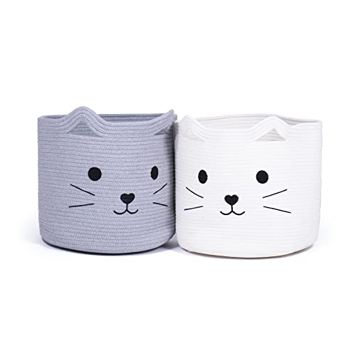 Humble Crew, Ivory and Grey Set of 2 Cotton Cat Rope Baskets with Handles