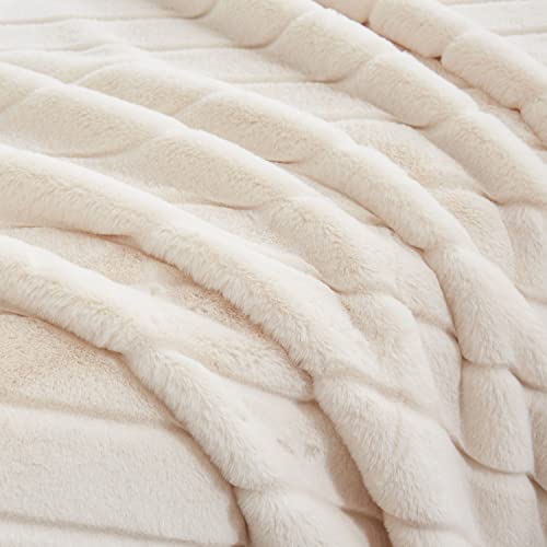 Luxury Decorative Striped Faux Fur Throw Blanket 50"x 60" for Couch Sofa Bed, Lightweight, Soft & Cozy