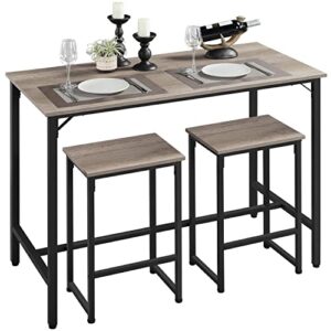 yaheetech 3 piece bar table set, 47.5” industrial dining table set, counter height table with bar stools set of 2, kitchen breakfast table and chairs for dining room, living room, apartment