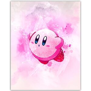 kirby poster wall art – watercolor kirby decor wall art – super smash bros kirbys dreamland poster – great kirby merch or birthday kirby gifts – kirby merchandise for walls or bedroom – pink kirbys dream land gamer poster for game room- 11×14 unframed