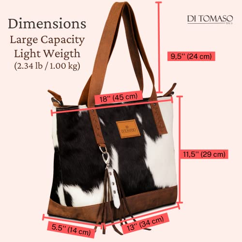 DI TOMASO Cowhide Purse Western Style - Genuine Leather Purse Limited Edition For Woman, Western Tote Handbag With Bi-color Pattern Garanted Whit Crossbody Srap