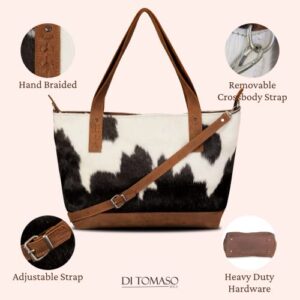 DI TOMASO Cowhide Purse Western Style - Genuine Leather Purse Limited Edition For Woman, Western Tote Handbag With Bi-color Pattern Garanted Whit Crossbody Srap