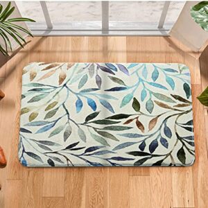 roomtalks green leaf print 2×3 area rug – faux wool non-slip cute bohemian summer spring plants leaves bathroom rug washable small throw rugs for entryway indoor kitchen rugs low-pile porch doormat