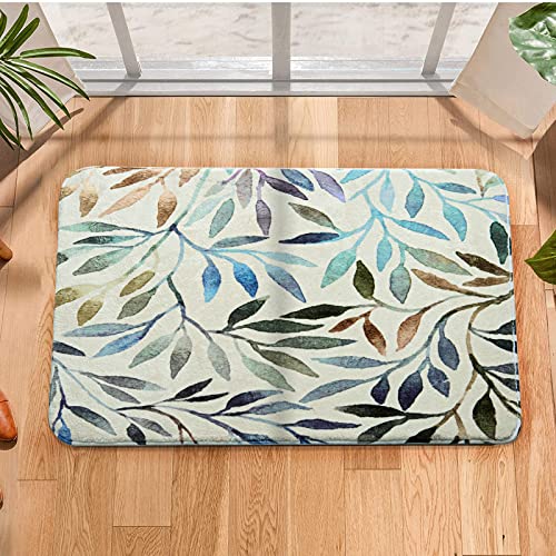 RoomTalks Green Leaf Print 2x3 Area Rug - Faux Wool Non-Slip Cute Bohemian Summer Spring Plants Leaves Bathroom Rug Washable Small Throw Rugs for Entryway Indoor Kitchen Rugs Low-Pile Porch Doormat