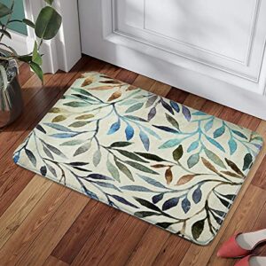 RoomTalks Green Leaf Print 2x3 Area Rug - Faux Wool Non-Slip Cute Bohemian Summer Spring Plants Leaves Bathroom Rug Washable Small Throw Rugs for Entryway Indoor Kitchen Rugs Low-Pile Porch Doormat