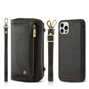 nincyee multifunction wallet case for iphone 11,large capacity leather zipper clutch bag case with shoulder strap black