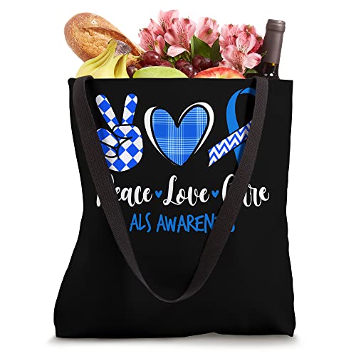 Peace Love Cure Blue & White Ribbon ALS Awareness Month Tote Bag