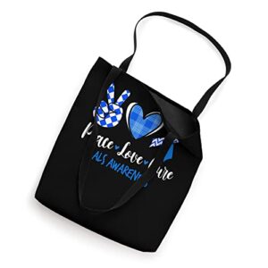 Peace Love Cure Blue & White Ribbon ALS Awareness Month Tote Bag