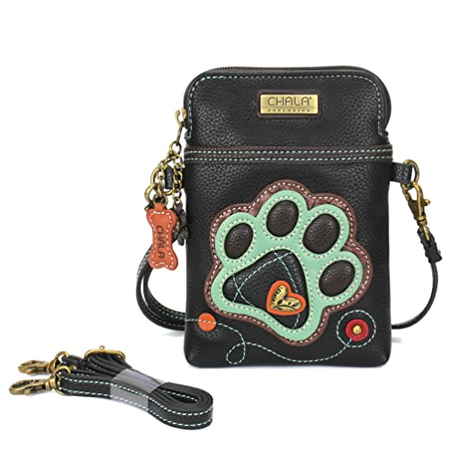 CHALA Hobo Style Large Bag Shoulder Purse with & Chala Zip Wallet Combo Set (Black_ Teal Paw Hobo & Crossbody Combo)