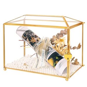 homevec 10” gold glass card box for wedding reception, honeymoon fund, graduation, birthday or baby shower – handmade gold terrarium box with lock for envelopes and gifts – 10.2 l x 5.9 w x 8.3 h”