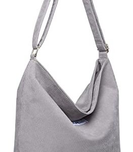 NNEE Women’s Medium Size Corduroy Shoulder Bag Retro Crossbody Hobo Handbag Tote - Gray