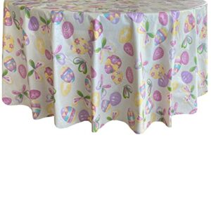 newbridge easter egg toss vinyl flannel backed tablecloth, pastel decorated easter egg and butterfly vinyl tablecloth with flannel backing, 60” x 84” oval