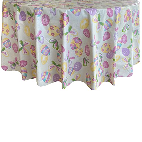 Newbridge Easter Egg Toss Vinyl Flannel Backed Tablecloth, Pastel Decorated Easter Egg and Butterfly Vinyl Tablecloth with Flannel Backing, 60” x 84” Oval