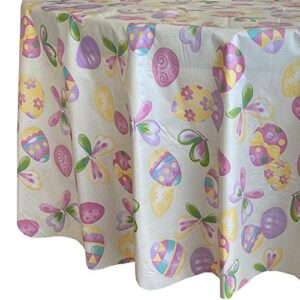 Newbridge Easter Egg Toss Vinyl Flannel Backed Tablecloth, Pastel Decorated Easter Egg and Butterfly Vinyl Tablecloth with Flannel Backing, 60” x 84” Oval