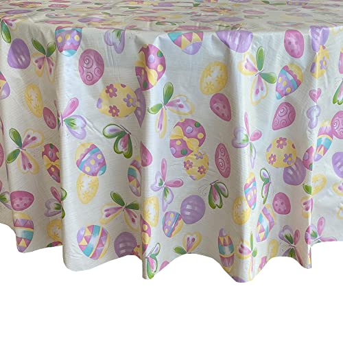 Newbridge Easter Egg Toss Vinyl Flannel Backed Tablecloth, Pastel Decorated Easter Egg and Butterfly Vinyl Tablecloth with Flannel Backing, 60” x 84” Oval