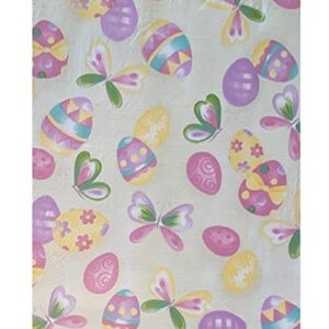 Newbridge Easter Egg Toss Vinyl Flannel Backed Tablecloth, Pastel Decorated Easter Egg and Butterfly Vinyl Tablecloth with Flannel Backing, 60” x 84” Oval