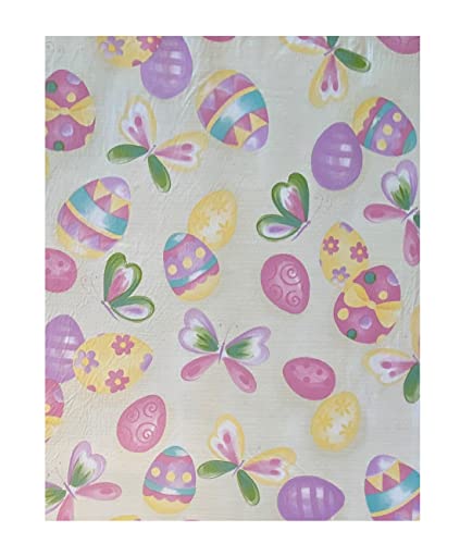 Newbridge Easter Egg Toss Vinyl Flannel Backed Tablecloth, Pastel Decorated Easter Egg and Butterfly Vinyl Tablecloth with Flannel Backing, 60” x 84” Oval